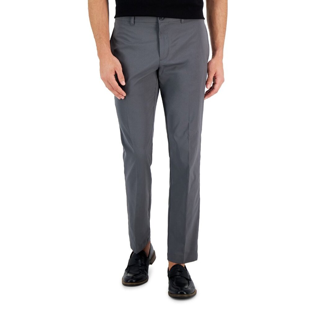 Perry Ellis Portfolio Men's Slim-Fit Solid Tech Pants Magnet B4HP